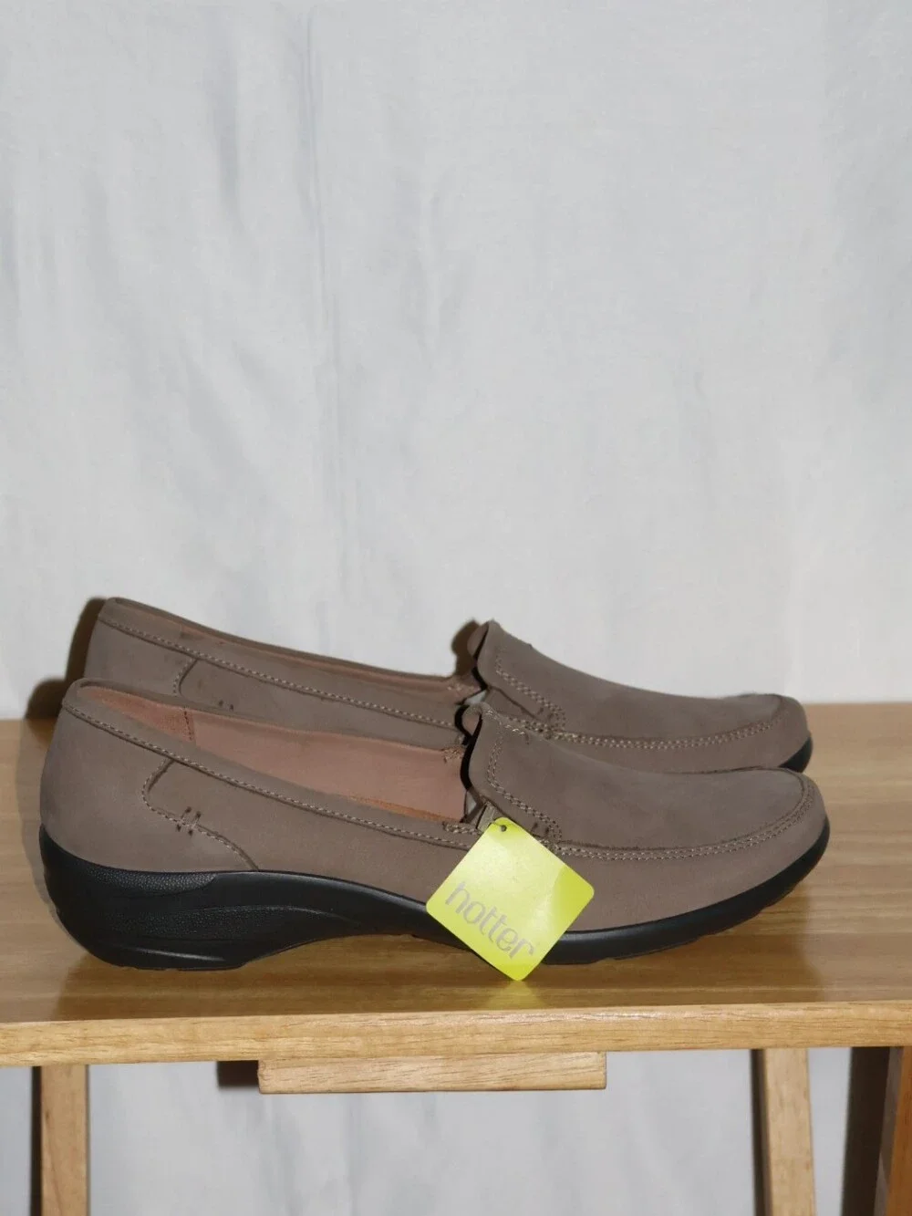 Hotter Envy Slip-On Taupe-Brown Comfort Loafers.